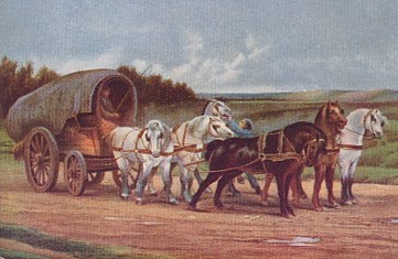 Featured is a postcard image of the painting "A Wagon And A Team of Horses" by noted 19th century French animal painter Marie Rosa Bonheur.  The original unused card is for sale in The unltd.com Store.